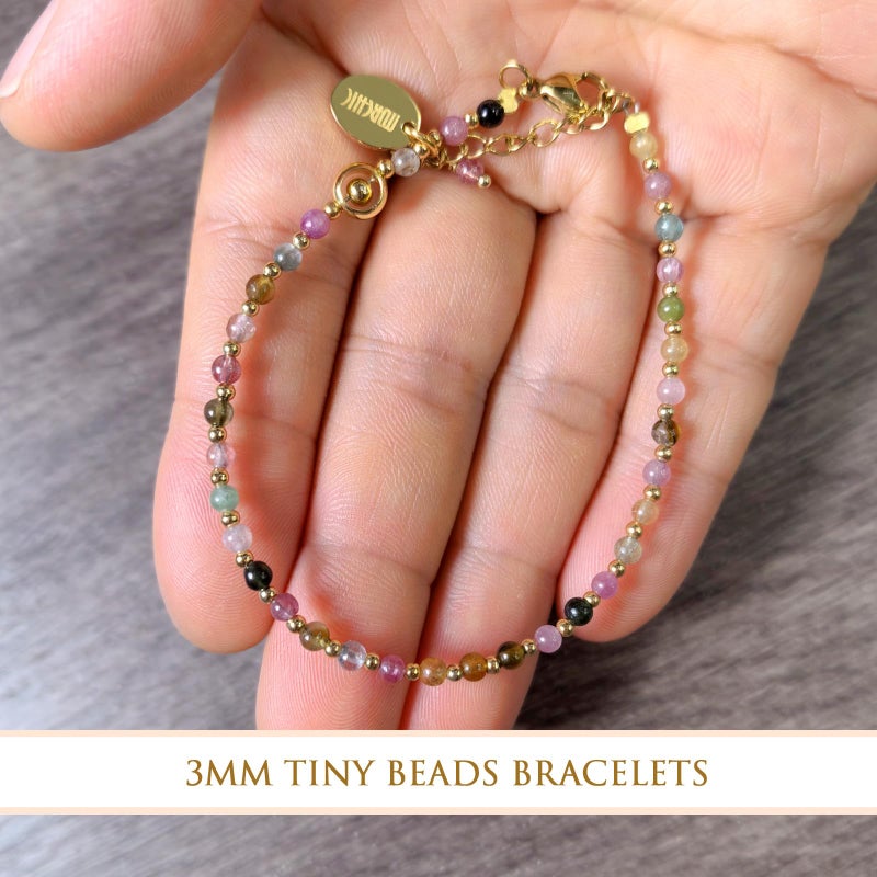 Morchic Colorful Tourmaline Natural Gemstone Adjustable Bracelet for Women, 3mm Tiny Beads Energy Gem Charm Jewelry, Birthday Gift 7.1" - Image 5